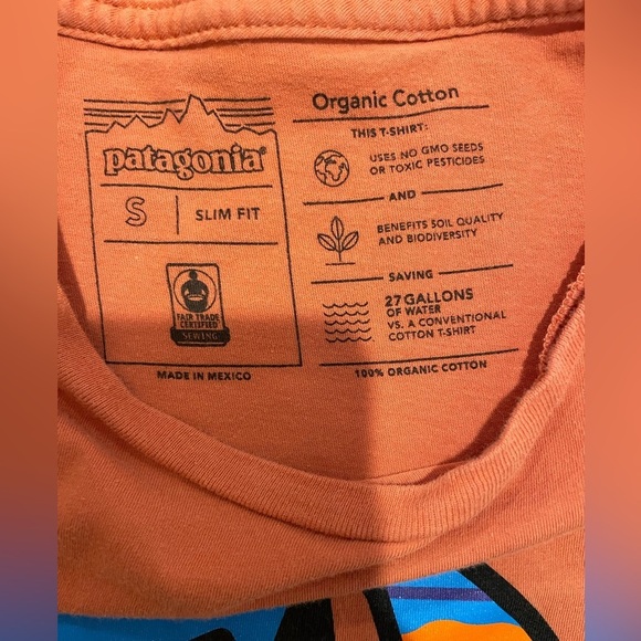 PATAGONIA T-Shirt Organic Cotton Slim Fit Salmon 1973 Size S Unisex - Picture 2 of 7